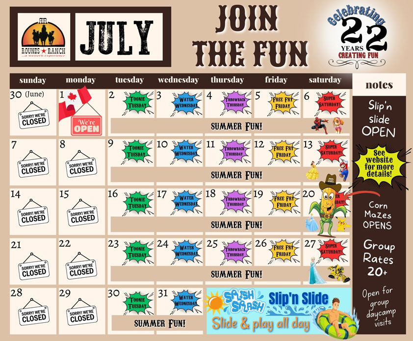 Rounds Ranch Calendar July