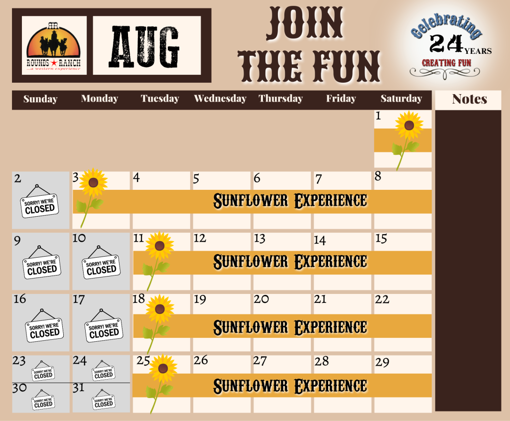 Rounds Ranch Calendar August